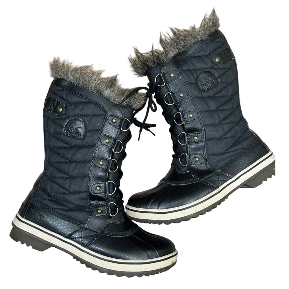 SOREL Tofino II Womens Black Waterproof Faux Fur Tall Winter‎ Snow Boots Size 11